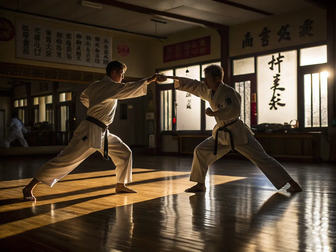 A serene image of a group of practitioners engaged in a kata demonstration, highlighting the beauty and precision of traditional karate forms.