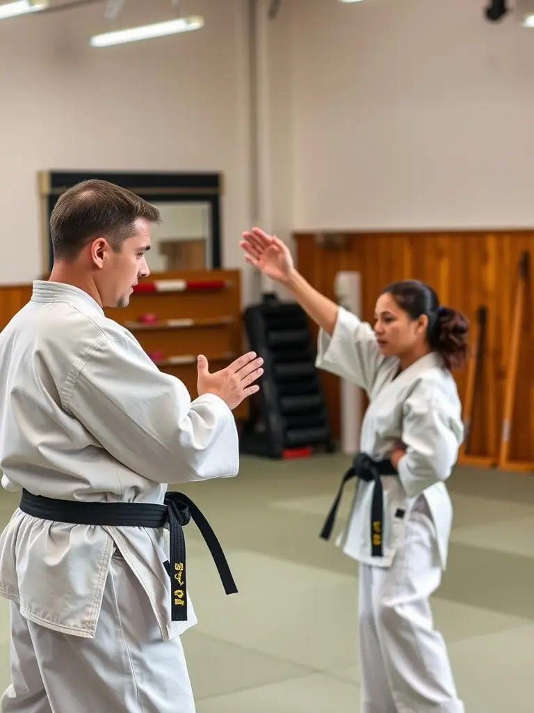 A senior instructor demonstrating a complex karate form (kata) with precision and focus at K.I.M.E. CLUB DE BOURGES.
